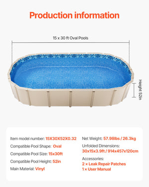 Oval Pool Liner | 15x30 ft Unibead 52" Wall Height Liner