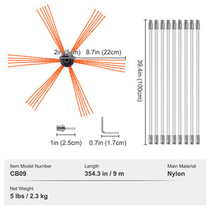Chimney Sweep Kit 9m | 9 Nylon Rods with 360° Brush & Accessories | Fits Most Fireplace Flues