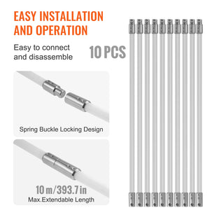 Chimney Sweep Kit 10m | 10 Reinforced Nylon Flexible Rods | 360° Brush Head | Fireplace & Flue Cleaning Kit with Accessories | Fits Most Pipes