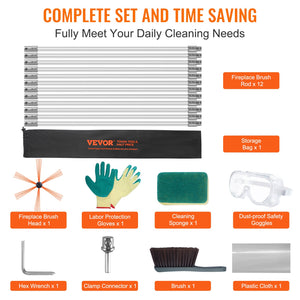 Chimney Sweep Kit 12m | 12 Reinforced Nylon Flexible Rods | 360° Brush Head | Fireplace & Flue Cleaning Kit with Accessories | Fits Most Pipes