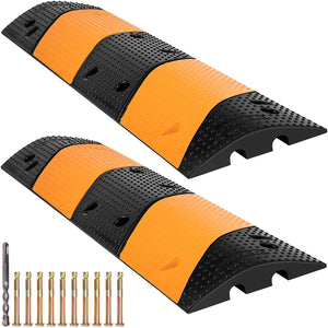 Rubber Speed Bump 2 Pack | Modular 42" | 10 Ton Capacity | 2-Channel Cable Protection