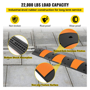 Rubber Speed Bump 1 Pack | 72.8" Modular | 10 Ton Capacity | 2-Channel Cable Protection
