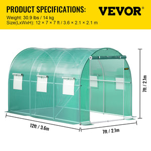 Walk-in Tunnel Greenhouse | 12x7x7 ft | Galvanised Frame & Waterproof Cover