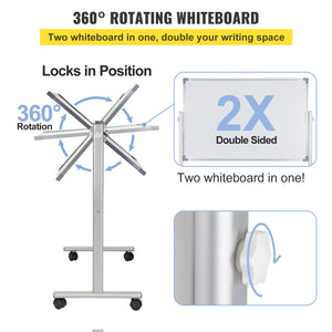 Mobile Whiteboard | 60x90cm Magnetic Double-Sided Board with Stand