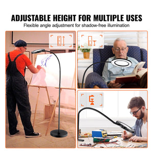 Floor Magnifying Glass 5X | LED Light with Stand & Flexible Gooseneck | Hands-Free Magnifier Lamp for Craft & Reading
