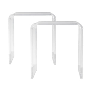 Acrylic Side Tables | 2-Pack C-Shaped Lucite End Tables | Clear Small Tables for Living Room or Bedroom