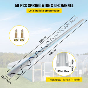Greenhouse Spring Wire & Lock Channel 2m | 50 Pack PE Coated Wire & Aluminium U-Channel | For Plastic Film & Shade Cloth Attachment