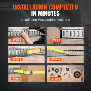 E-Track Tie-Down Rail Kit 24pc | 8 Steel Rails + O-Rings + Tie-Offs | 816kg Load Capacity