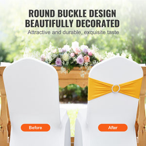 Chair Sashes | 100-Pack Golden Yellow Stretch Bands with Round Buckle | Wedding, Banquet & Party Chair Decoration