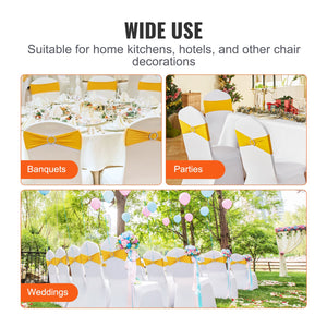 Chair Sashes | 100-Pack Golden Yellow Stretch Bands with Round Buckle | Wedding, Banquet & Party Chair Decoration