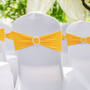 Chair Sashes | 100-Pack Golden Yellow Stretch Bands with Round Buckle | Wedding, Banquet & Party Chair Decoration