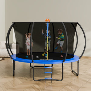 Trampoline | 3.66m Heavy Duty 181kg Capacity with Ladder, Curved Pole & Safety Net | Outdoor Recreational for Kids & Adults