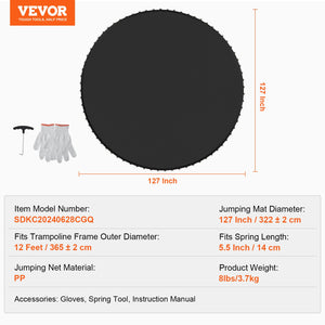 Trampoline Mat | Replacement for 12ft Frame with 72 V-Rings
