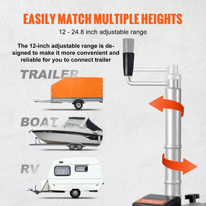 Electric Trailer Dolly 5000lbs Capacity | 350W 12V Jockey Wheel | 22ft/min Speed | Adjustable Clamp Height 12"-24.8" | 8" Rubber Tyre