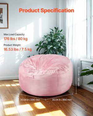 Round Bean Bag Chair | 91cm Velvet Cover | Pink