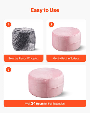 Round Bean Bag Chair | 91cm Velvet Cover | Pink