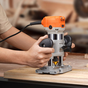 Wood Router 1.25HP 800W | Compact Router Tool with Plunge & Fixed Base | 30000RPM 6 Speeds | Includes Collets & Dust Hood