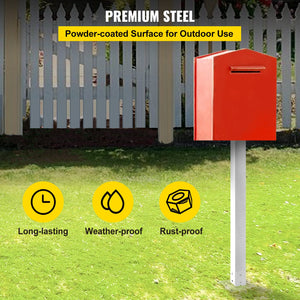 Mailbox Post 43" High | White Powder-Coated Q235 Steel Mailbox Stand | Universal Outdoor Post for Sidewalk & Curbside Installation