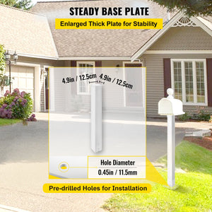 Mailbox Post 43" High | White Powder-Coated Q235 Steel Mailbox Stand | Universal Outdoor Post for Sidewalk & Curbside Installation
