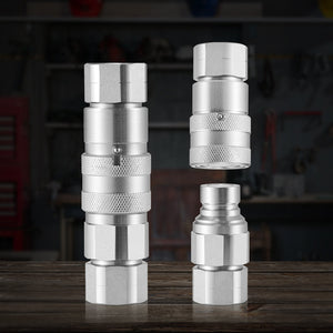 Hydraulic Couplers 1/2" Flat Face | 1/2" NPT Skid Steer Quick Connect | Includes 4 Dust Caps