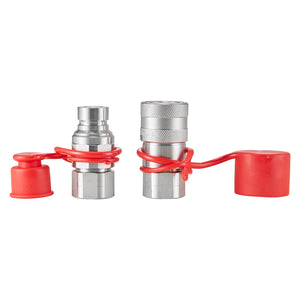 Hydraulic Couplers 1/2" Flat Face | 1/2" NPT Skid Steer Quick Connect | Includes 2 Dust Caps