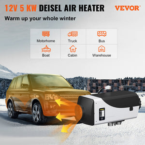Diesel Air Heater | 5KW 12V with 10L Tank, Muffler & Remote | LCD Thermostat for RVs & Boats