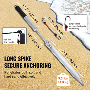 Sand Spike Boat Anchor 36 Inch | Galvanised Carbon Steel Shore Spike with Self-Hammering Design | Includes Storage Bag & Bungee Cord | For Small Boats, Jetskis, Kayaks & Pontoons