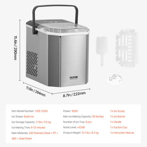 Countertop Ice Maker | 26lbs/24H Portable Self-Cleaning Machine with Scoop & Basket