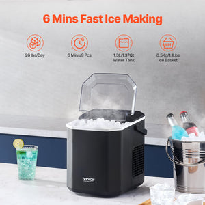 Portable Countertop Ice Maker 26lbs/24H | Self-Cleaning with Scoop & Basket | Compact Ice Machine for Home & Office