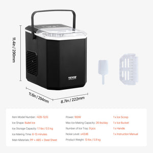 Portable Countertop Ice Maker 26lbs/24H | Self-Cleaning with Scoop & Basket | Compact Ice Machine for Home & Office