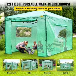 Pop-Up Greenhouse | 12'x8'x8' Portable with Doors & Windows | PE Cover & Powder-Coated Steel Frame