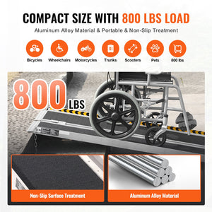 Portable Wheelchair Ramp 183cm | 363kg Capacity | Non-Slip Aluminium Folding Threshold Ramp | Mobility Scooter & Wheelchair Access Ramp for Steps, Stairs, Doorways & Curbs