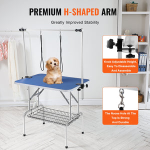 Pet Grooming Table with Two Arms | 915x610mm Foldable Dog Grooming Station | Includes Two Haunch Holders | 150kg Capacity for Medium & Small Dogs