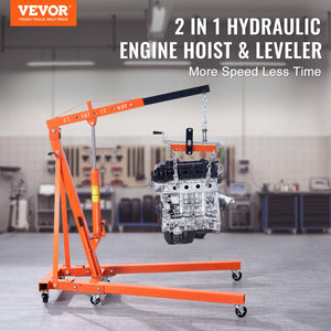 Hydraulic Engine Hoist | 2000kg Heavy Duty Foldable Shop Crane with Lever | Cherry Picker Engine Lifter