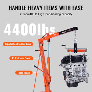 Hydraulic Engine Hoist | 2000kg Heavy Duty Foldable Shop Crane with Lever | Cherry Picker Engine Lifter