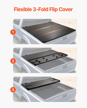 Tri-Fold Tonneau Cover | Fits 2015-2024 Ford F-150 | 2004mm Bed | 181kg Capacity | LED Light | Black