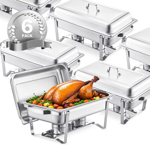 Chafing Dish Buffet Set | 8Qt 6-Pack Full-Size Stainless Steel