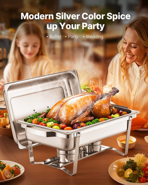 Chafing Dish Buffet Set | 8Qt 6-Pack Full-Size Stainless Steel