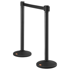 Crowd Control Stanchions 2 Pack | Black Retractable Belt Queue Barrier Posts | For Parties, Airports & Exhibitions