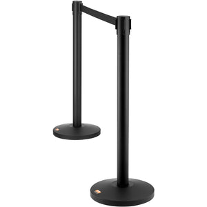 Crowd Control Stanchion Set | 2 Black Retractable Belt Posts | Carbon Steel Queue Barriers for Exhibitions, Events, Airports