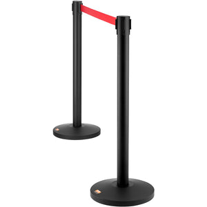 Crowd Control Stanchion Set | 2 Carbon Steel Posts with 11ft Red Retractable Belts