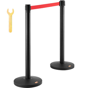 Crowd Control Stanchion Set | 2 Carbon Steel Posts with 11ft Red Retractable Belts