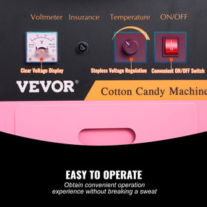 Cotton Candy Machine 1000W with Cart & Cover | Commercial Sugar Floss Maker for Parties