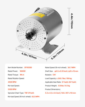 Electric Brushless DC Motor | 1800W 48V for E-Bike/Dirt Bike