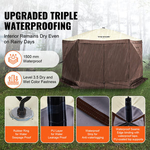 Pop-Up Gazebo Tent 11.5x11.5FT | 6-Sided Canopy with Mesh Windows & Privacy Walls | Quick Set Mosquito Shelter | Brown
