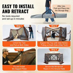 Pop-Up Gazebo Tent 11.5x11.5FT | 6-Sided Canopy with Mesh Windows & Privacy Walls | Quick Set Mosquito Shelter | Brown
