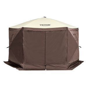 Pop-Up Gazebo Tent 11.5x11.5FT | 6-Sided Canopy with Mesh Windows & Privacy Walls | Quick Set Mosquito Shelter | Brown
