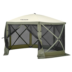 Pop-Up Gazebo Tent 12x12FT | 6-Sided Canopy with Removable Privacy Walls & Mesh Windows | Quick Set Mosquito Net Shelter | Army Green