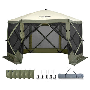 Pop-Up Gazebo Tent 12x12FT | 6-Sided Canopy with Removable Privacy Walls & Mesh Windows | Quick Set Mosquito Net Shelter | Army Green