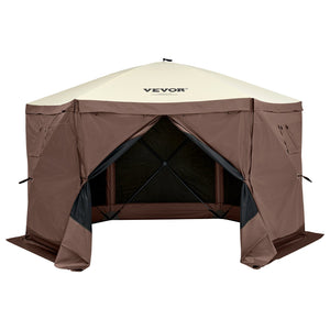 Pop-Up Gazebo Tent 12.5x12.5FT | 6-Sided Canopy with Mesh Windows & Privacy Walls | Quick-Set Mosquito Shelter | Brown